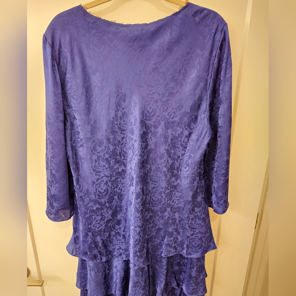 NWT - Silk "Della Reese" Combo Maxi to Knee Length Navy Blue Dress - Size 16W - Picture 9 of 12